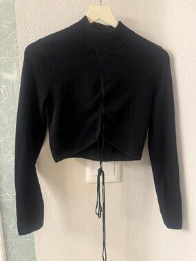 ASTR The Label- Raven Mock Neck Tie Waist Sweater
